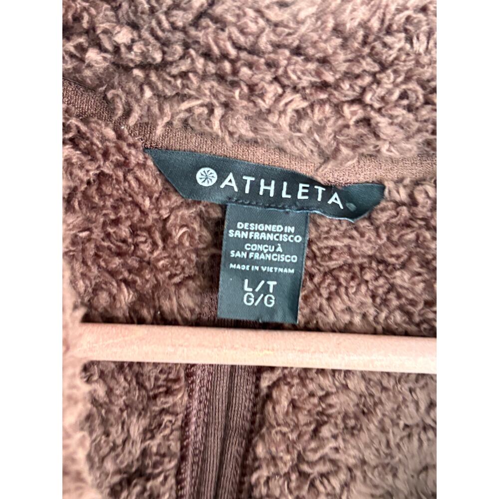 Athleta Westbound Sherpa Jacket L Brown Fleece Bomber Zip Coat Western Boho - Picture 8 of 9